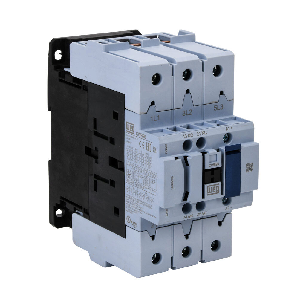 CWB95-11-30E65 - WEG Electric CWB series IEC contactor, 95A, (3) N.O. power poles, (1) N.O./(1) N.C. auxiliary contacts, 110-255 VAC/VDC coil voltage, electronic.