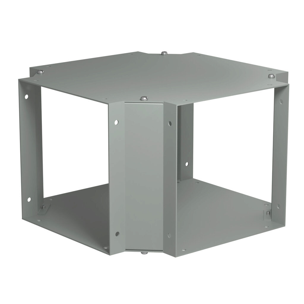 CWCF8 - Hammond CW series lay-in wireway fitting, cross fitting, 8 x 8in, carbon steel, ANSI 61 gray, powder coat finish, NEMA 1. For use with CW series wireway.