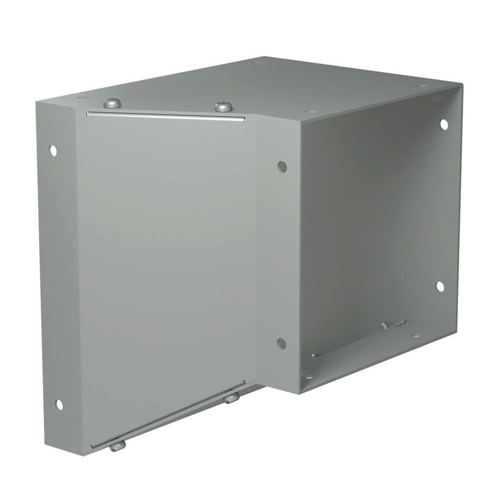CWCRD86 - Hammond CW series lay-in wireway fitting, corner reducer, 8 x 8in to 6 x 6in, carbon steel, ANSI 61 gray, powder coat finish, NEMA 1. For use with CW series wireway.