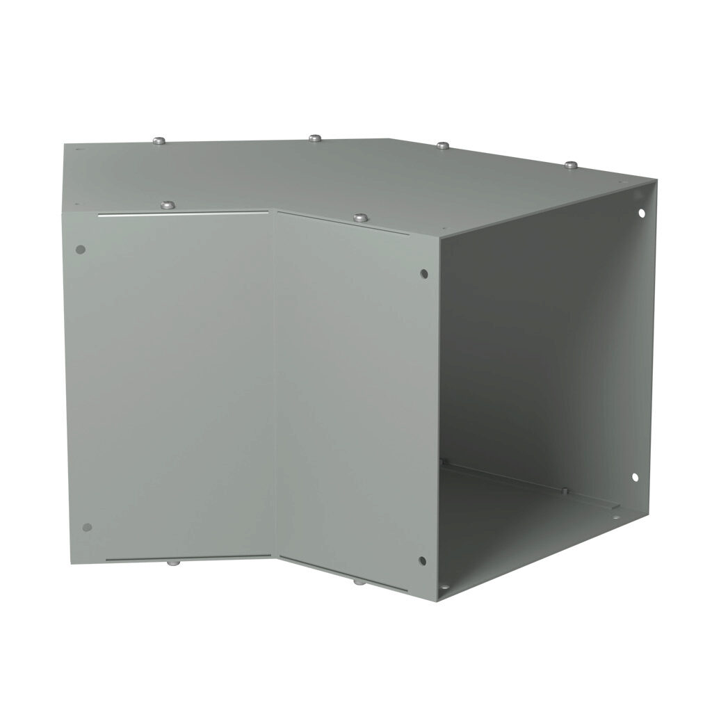CWEL1045 - Hammond CW series lay-in wireway fitting, 45-degree elbow, 10 x 10in, carbon steel, ANSI 61 gray, powder coat finish, NEMA 1. For use with CW series wireway.