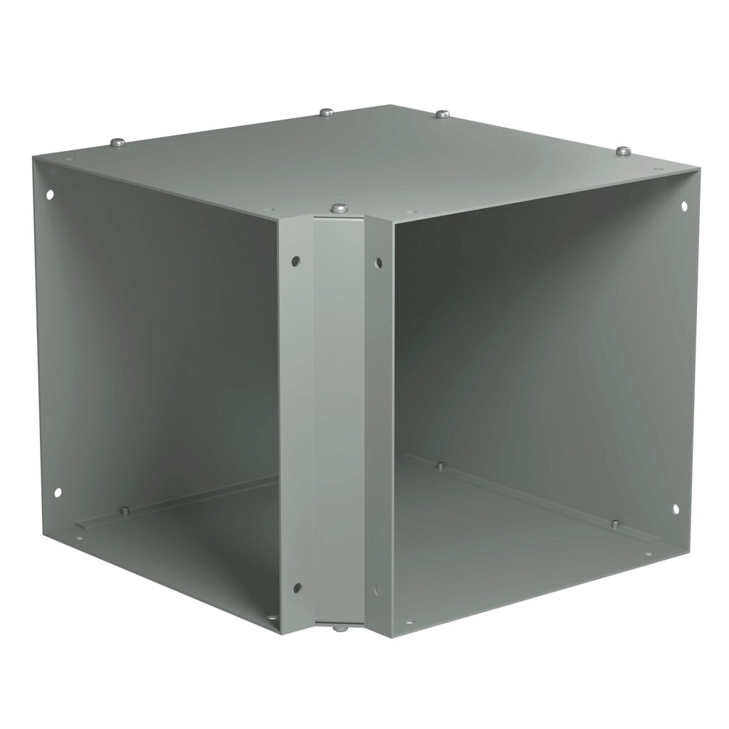 CWEL1090 - Hammond CW series lay-in wireway fitting, 90-degree elbow, 10 x 10in, carbon steel, ANSI 61 gray, powder coat finish, NEMA 1. For use with CW series wireway.