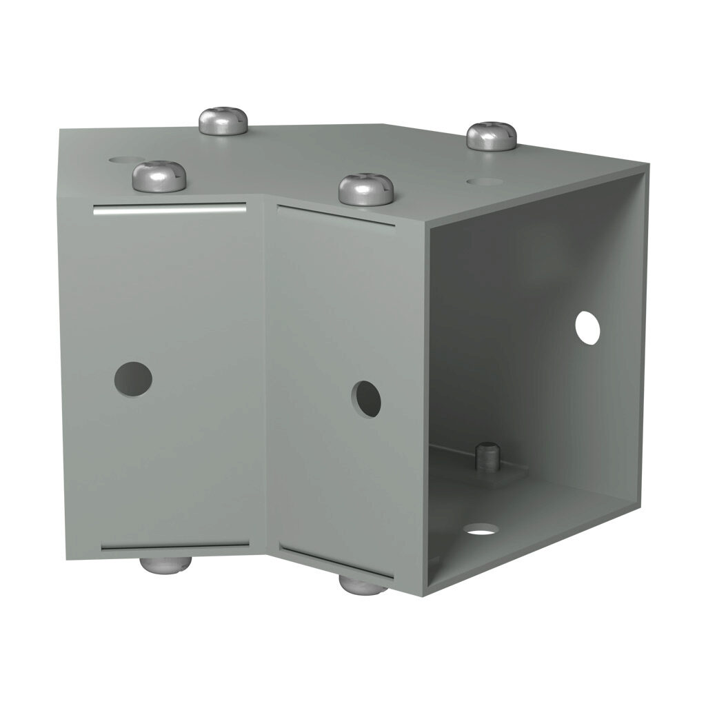 CWEL245 - Hammond CW series lay-in wireway fitting, 45-degree elbow, 2.5 x 2.5in, carbon steel, ANSI 61 gray, powder coat finish, NEMA 1. For use with CW series wireway.
