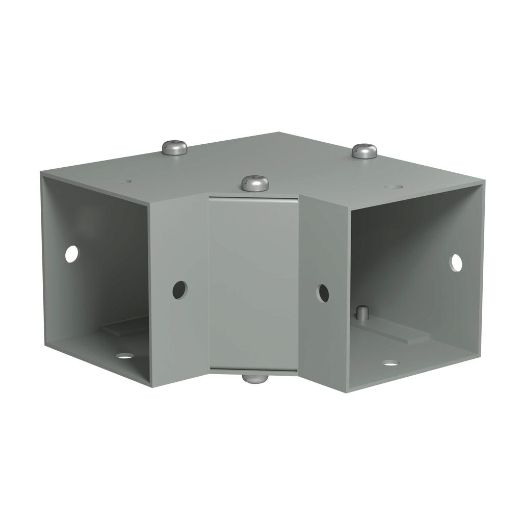 CWEL290 - Hammond CW series lay-in wireway fitting, 90-degree elbow, 2.5 x 2.5in, carbon steel, ANSI 61 gray, powder coat finish, NEMA 1. For use with CW series wireway.