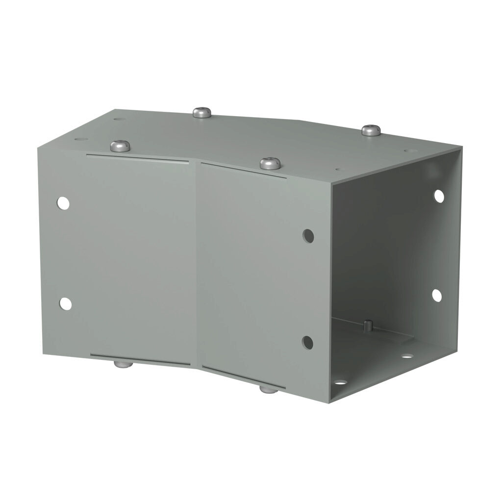 CWEL422 - Hammond CW series lay-in wireway fitting, 22.5-degree elbow, 4 x 4in, carbon steel, ANSI 61 gray, powder coat finish, NEMA 1. For use with CW series wireway.