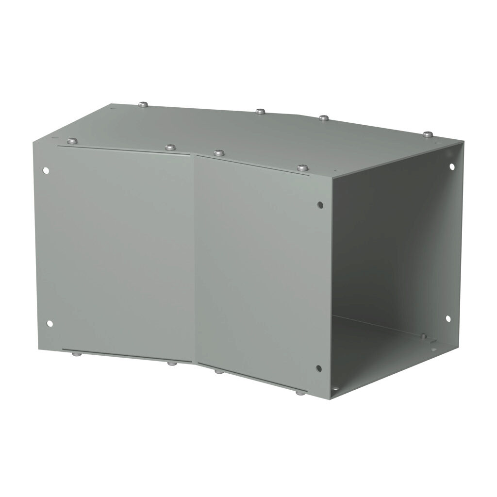 CWEL822 - Hammond CW series lay-in wireway fitting, 22.5-degree elbow, 8 x 8in, carbon steel, ANSI 61 gray, powder coat finish, NEMA 1. For use with CW series wireway.