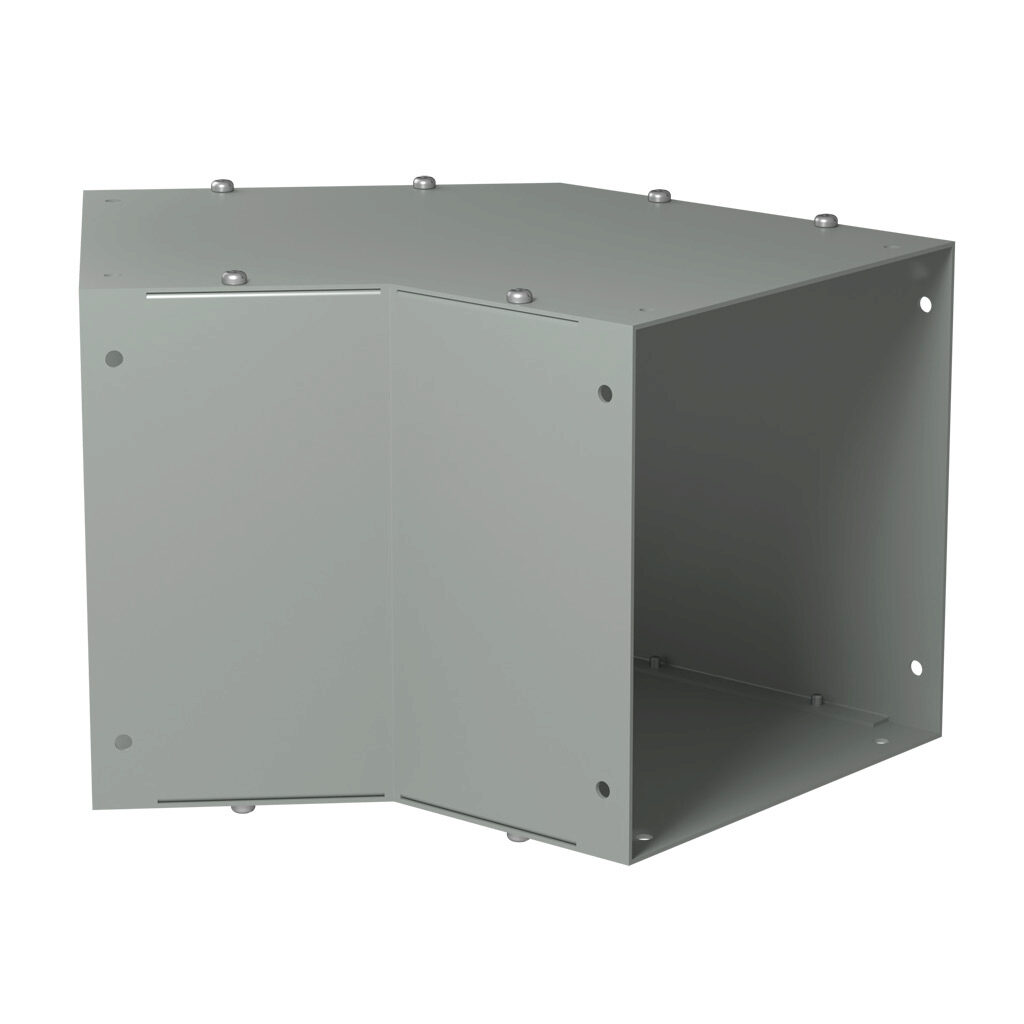 CWEL845 - Hammond CW series lay-in wireway fitting, 45-degree elbow, 8 x 8in, carbon steel, ANSI 61 gray, powder coat finish, NEMA 1. For use with CW series wireway.