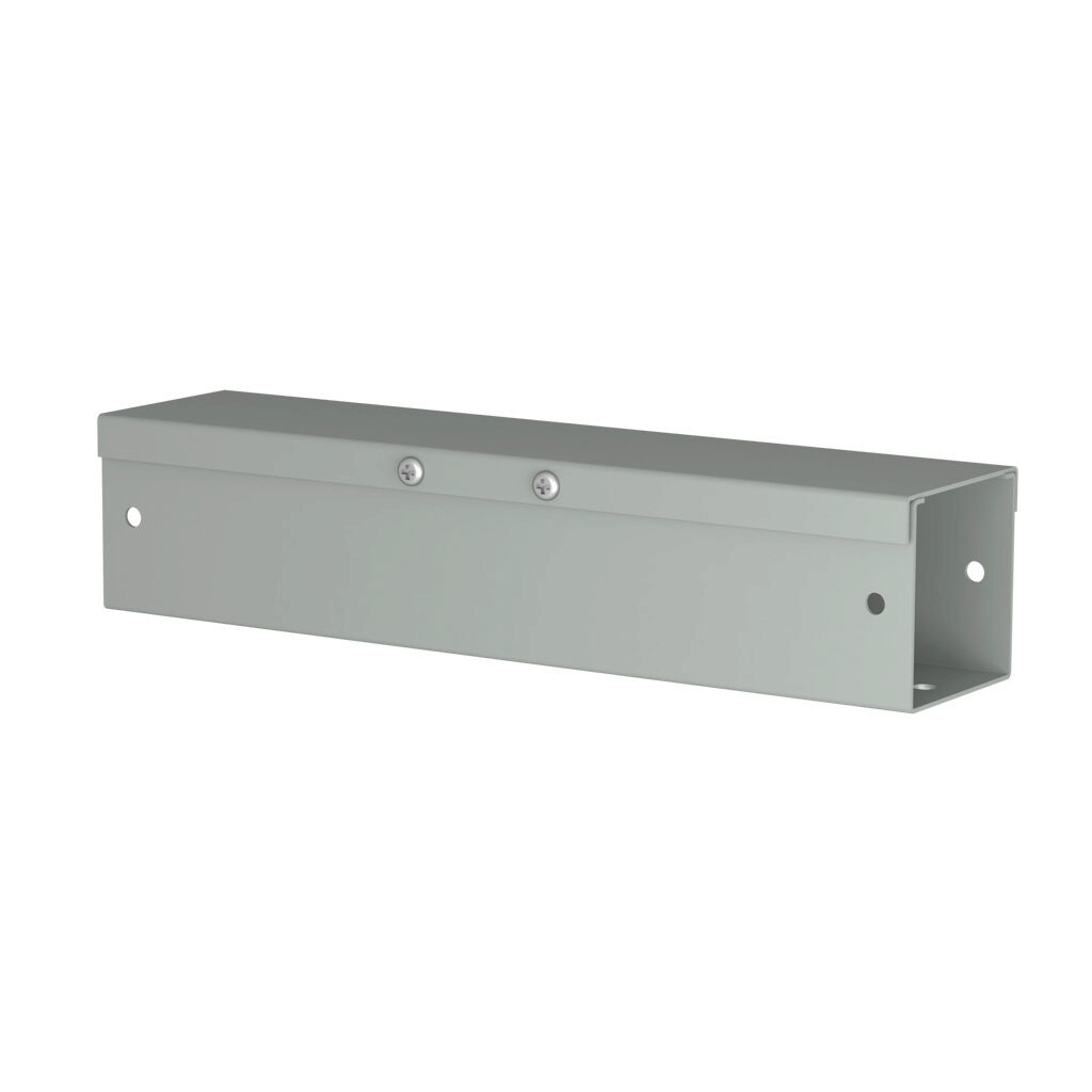 CWST212NK - Hammond CW series lay-in wireway, 2.5 x 2.5 x 12in, carbon steel, ANSI 61 gray, powder coat finish, hinged screw cover, NEMA 1.