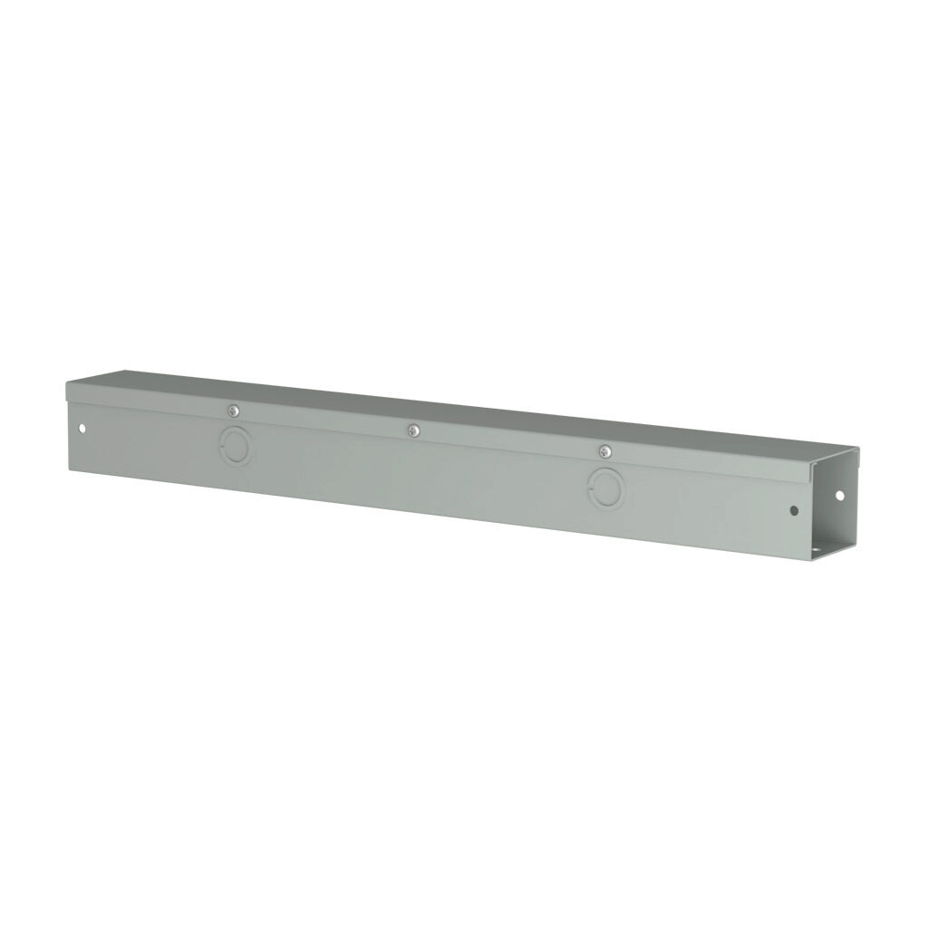 CWST224 - Hammond CW series lay-in wireway, 2.5 x 2.5 x 24in, carbon steel, ANSI 61 gray, powder coat finish, hinged screw cover, with knockouts, NEMA 1.