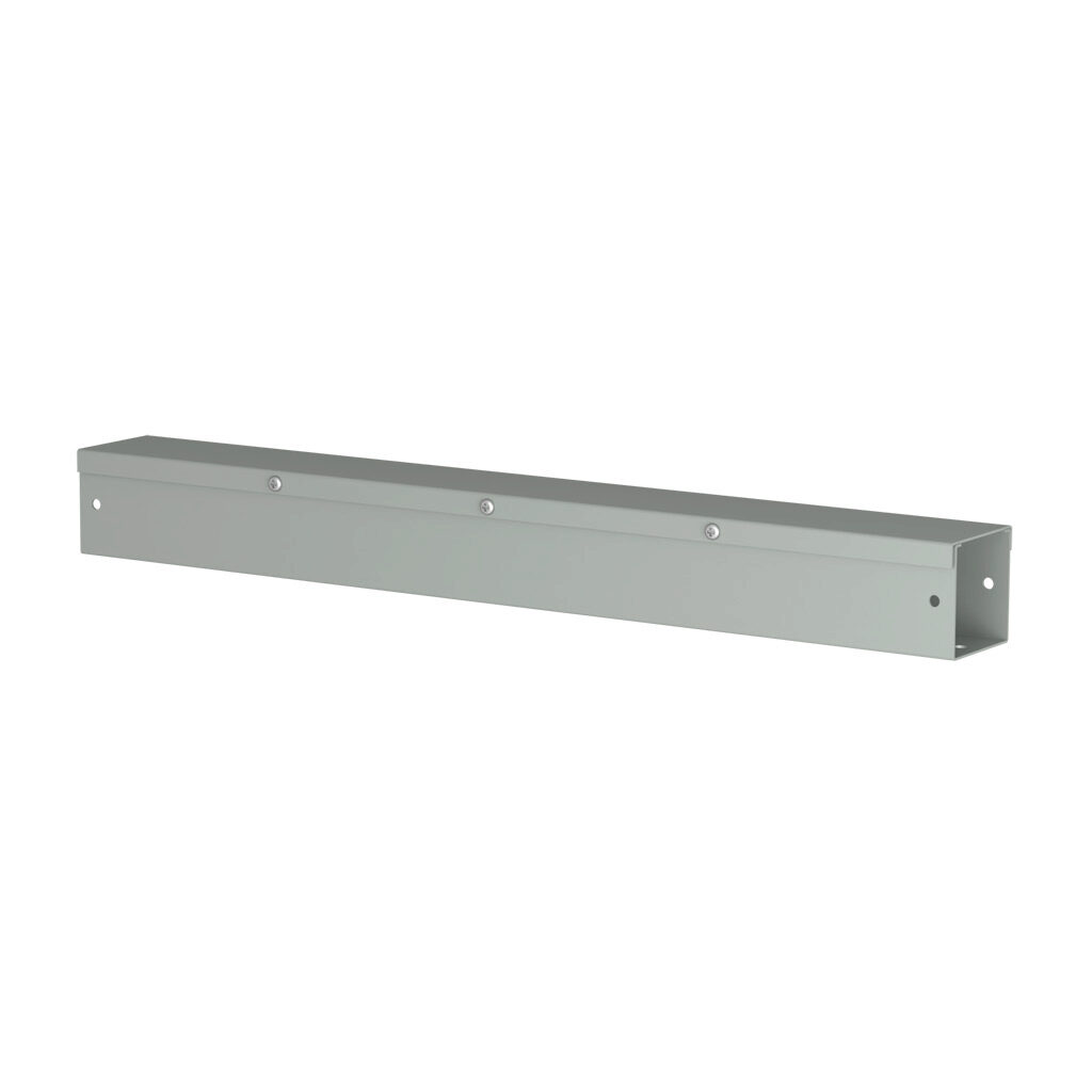 CWST224NK - Hammond CW series lay-in wireway, 2.5 x 2.5 x 24in, carbon steel, ANSI 61 gray, powder coat finish, hinged screw cover, NEMA 1.