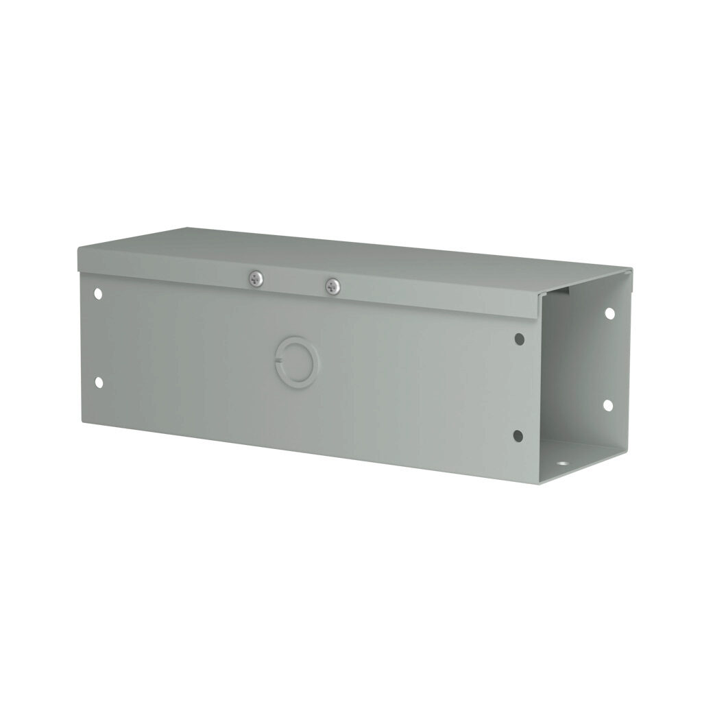 CWST412 - Hammond CW series lay-in wireway, 4 x 4 x 12in, carbon steel, ANSI 61 gray, powder coat finish, hinged screw cover, with knockouts, NEMA 1.