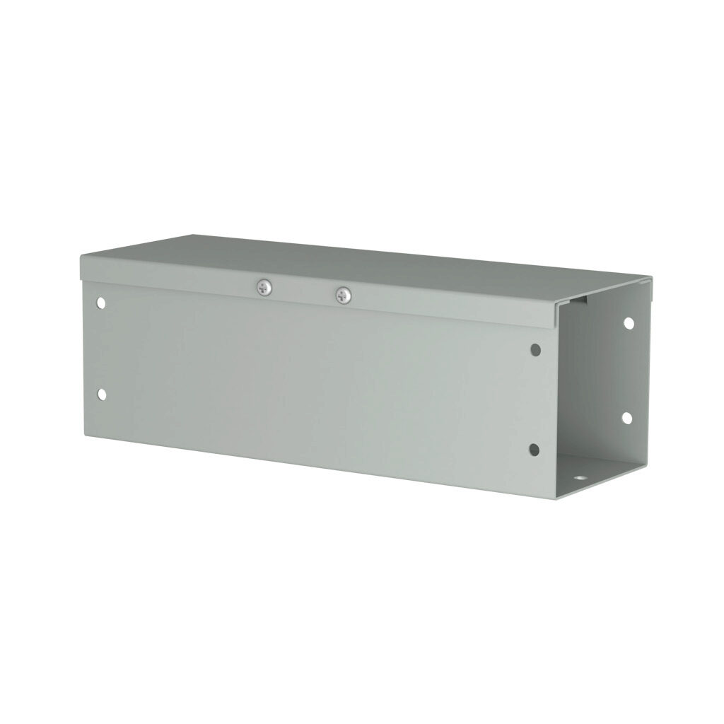 CWST412NK - Hammond CW series lay-in wireway, 4 x 4 x 12in, carbon steel, ANSI 61 gray, powder coat finish, hinged screw cover, NEMA 1.