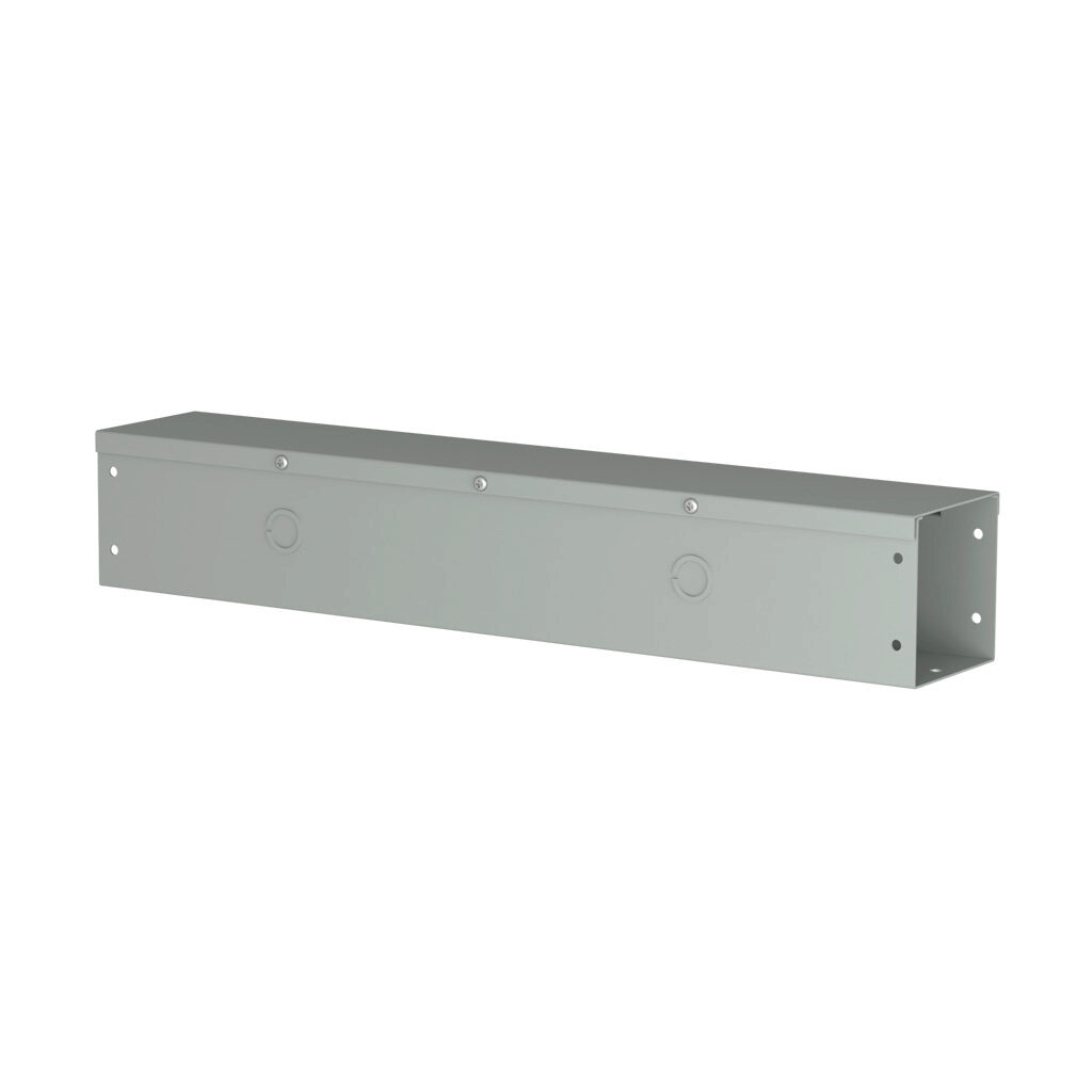 CWST424 - Hammond CW series lay-in wireway, 4 x 4 x 24in, carbon steel, ANSI 61 gray, powder coat finish, hinged screw cover, with knockouts, NEMA 1.
