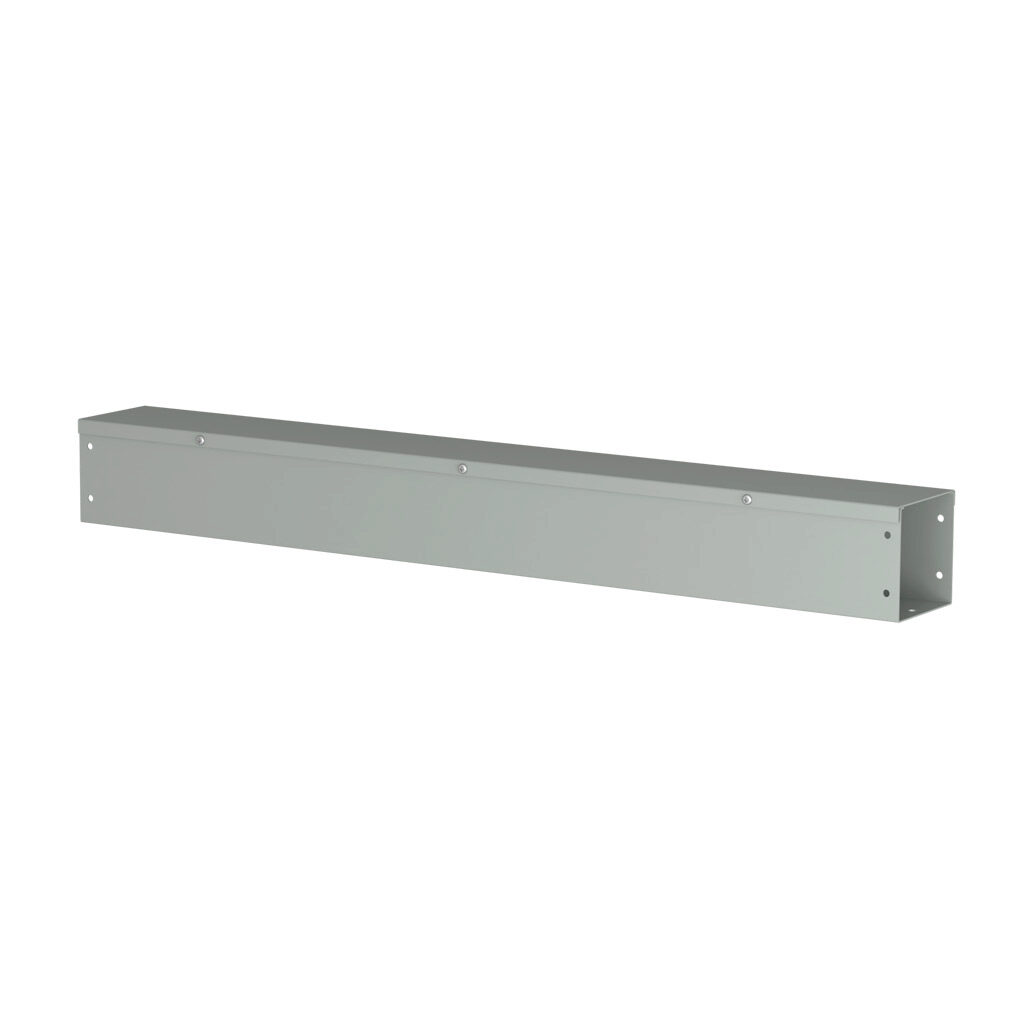 CWST436NK - Hammond CW series lay-in wireway, 4 x 4 x 36in, carbon steel, ANSI 61 gray, powder coat finish, hinged screw cover, NEMA 1.