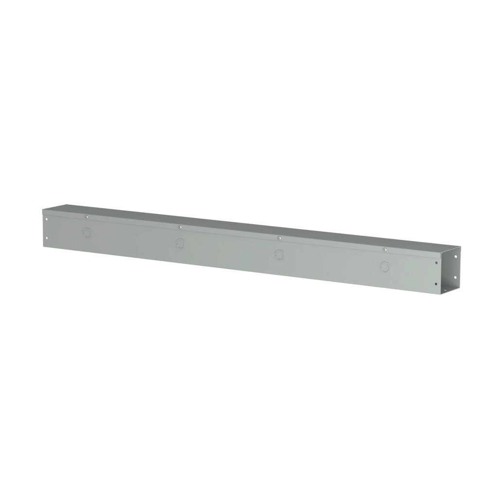 CWST448 - Hammond CW series lay-in wireway, 4 x 4 x 48in, carbon steel, ANSI 61 gray, powder coat finish, hinged screw cover, with knockouts, NEMA 1.