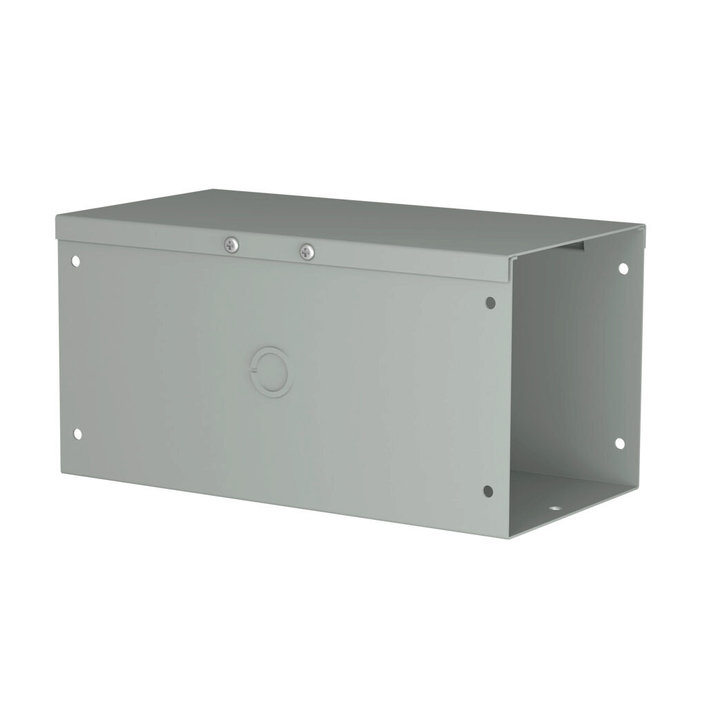 CWST612 - Hammond CW series lay-in wireway, 6 x 6 x 12in, carbon steel, ANSI 61 gray, powder coat finish, hinged screw cover, with knockouts, NEMA 1.