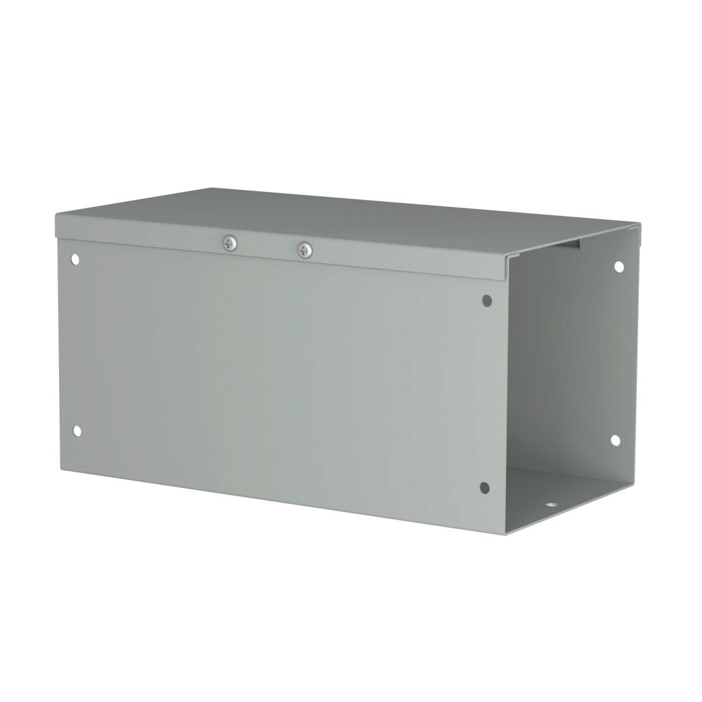 CWST612NK - Hammond CW series lay-in wireway, 6 x 6 x 12in, carbon steel, ANSI 61 gray, powder coat finish, hinged screw cover, NEMA 1.