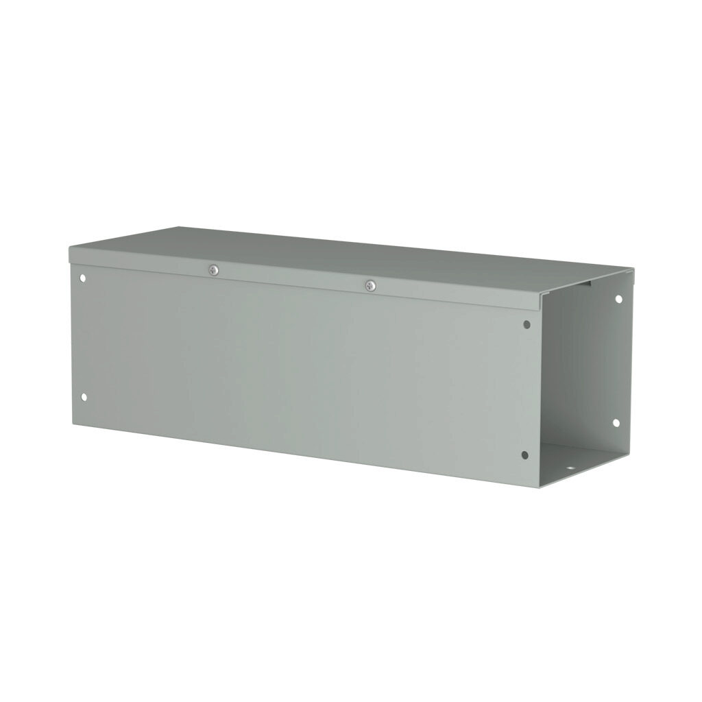 CWST618NK - Hammond CW series lay-in wireway, 6 x 6 x 18in, carbon steel, ANSI 61 gray, powder coat finish, hinged screw cover, NEMA 1.