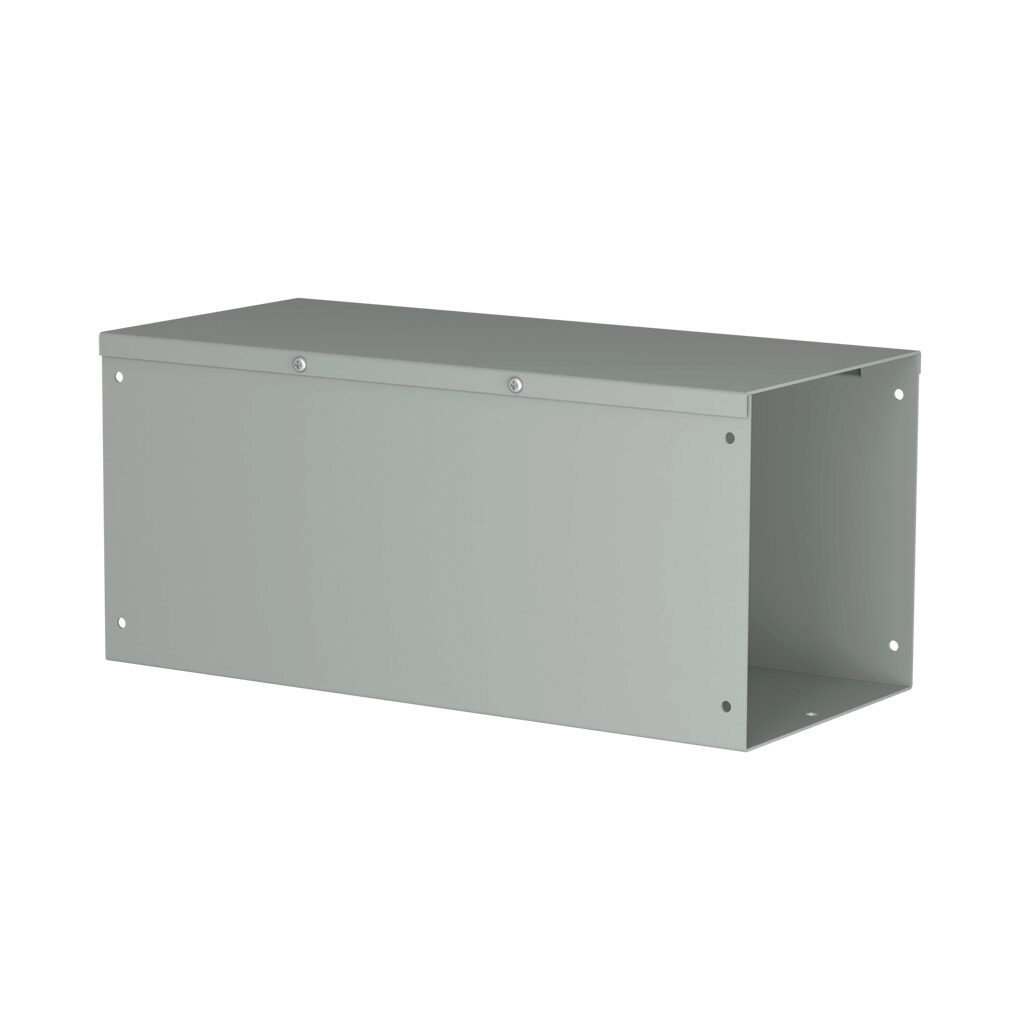 CWST818NK - Hammond CW series lay-in wireway, 8 x 8 x 18in, carbon steel, ANSI 61 gray, powder coat finish, hinged screw cover, NEMA 1.