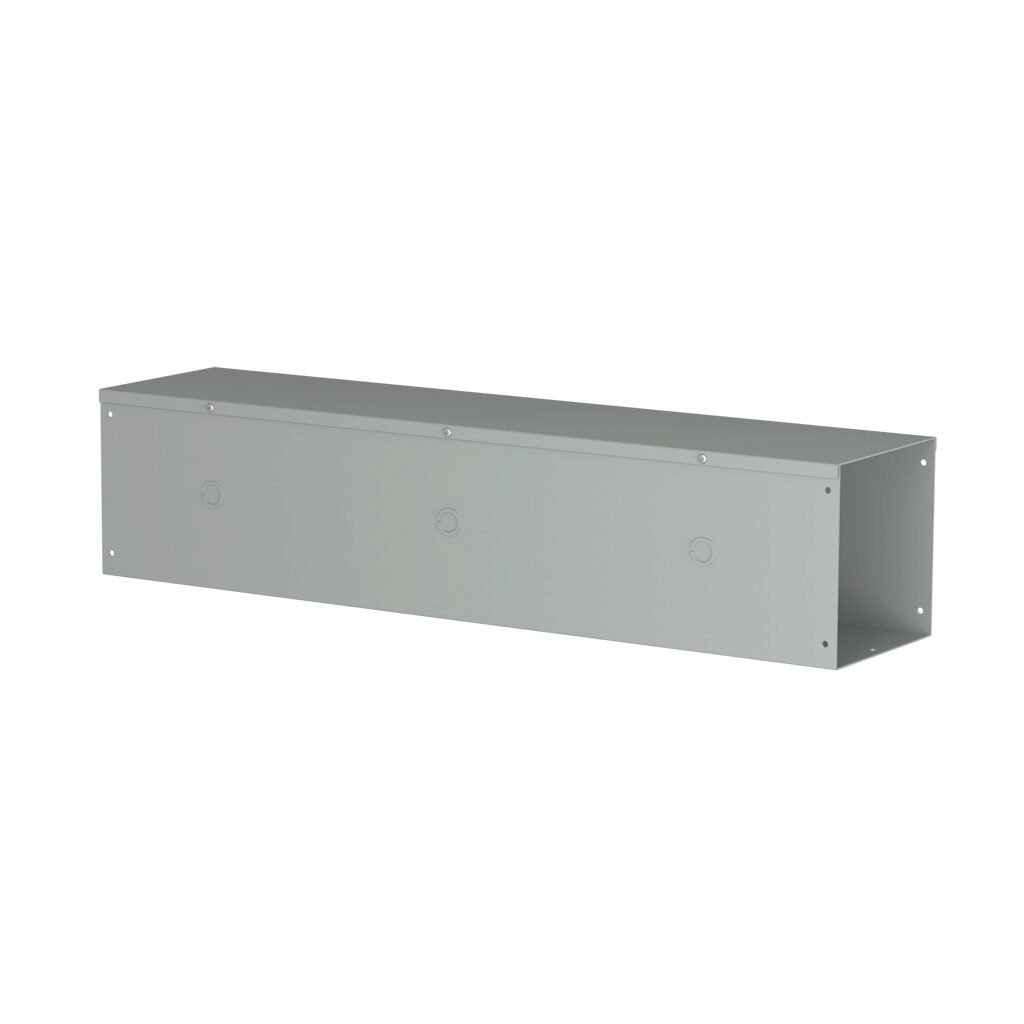 CWST836 - Hammond CW series lay-in wireway, 8 x 8 x 36in, carbon steel, ANSI 61 gray, powder coat finish, hinged screw cover, with knockouts, NEMA 1.