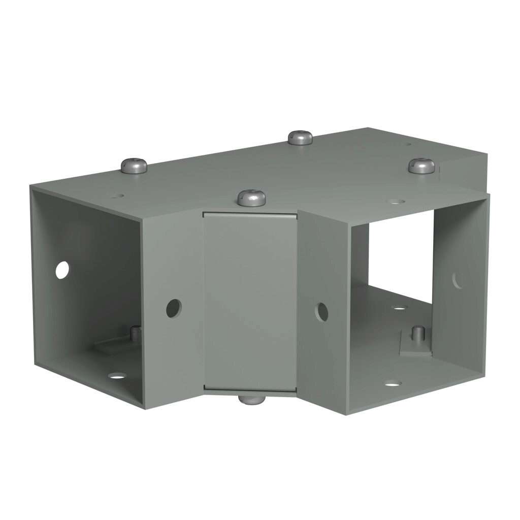 CWTF2 - Hammond CW series lay-in wireway fitting, tee, 2.5 x 2.5in, carbon steel, ANSI 61 gray, powder coat finish, NEMA 1. For use with CW series wireway.