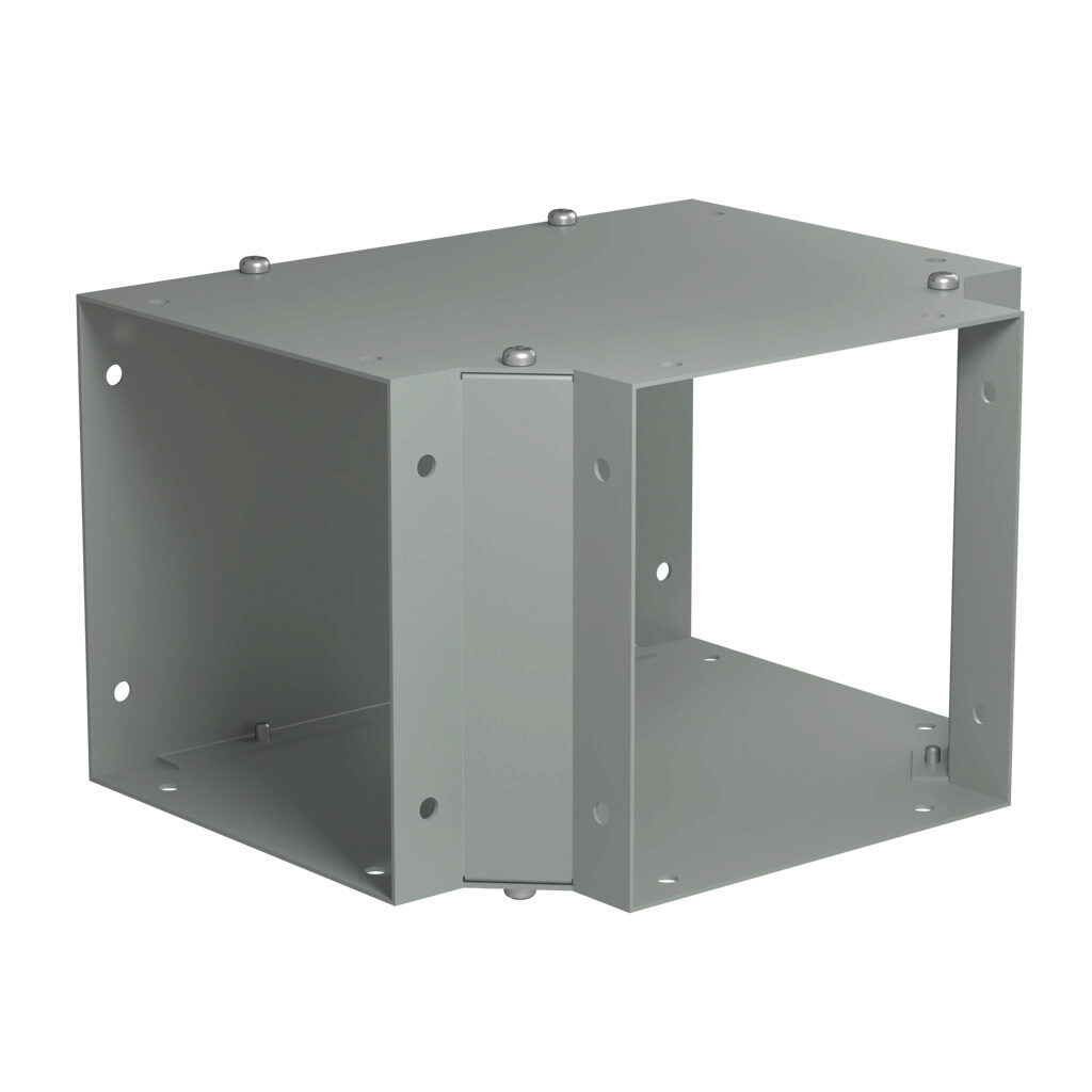 CWTF6 - Hammond CW series lay-in wireway fitting, tee, 6 x 6in, carbon steel, ANSI 61 gray, powder coat finish, NEMA 1. For use with CW series wireway.