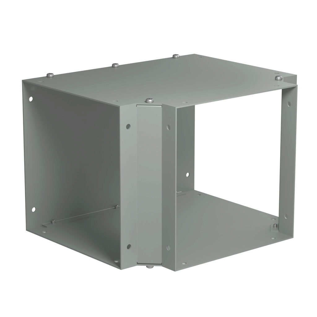 CWTF8 - Hammond CW series lay-in wireway fitting, tee, 8 x 8in, carbon steel, ANSI 61 gray, powder coat finish, NEMA 1. For use with CW series wireway.