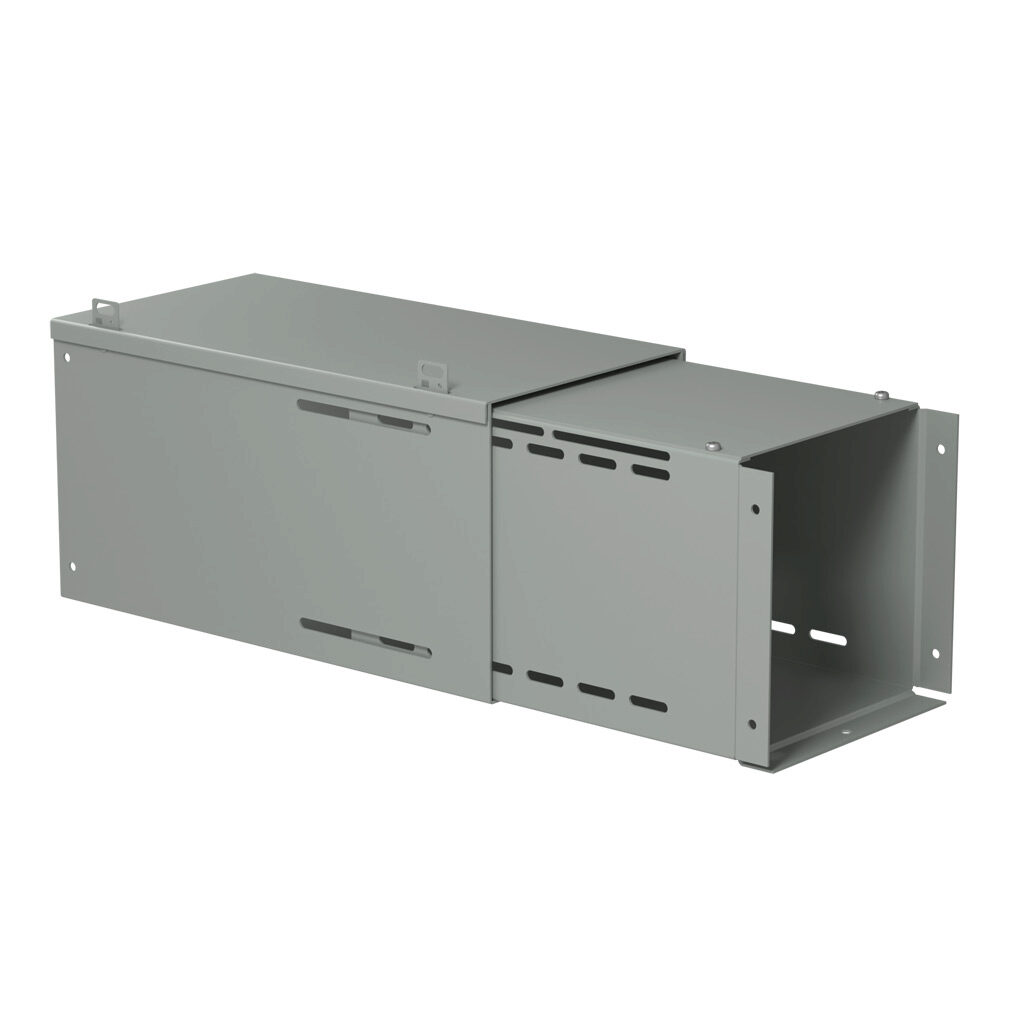 CWTL8 - Hammond CW series lay-in wireway fitting, telescope, 8 x 8in, carbon steel, ANSI 61 gray, powder coat finish, NEMA 1. For use with CW series wireway.