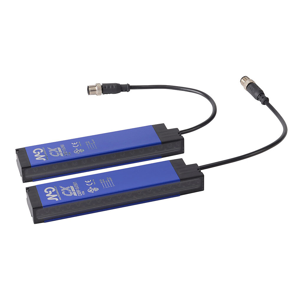 CX0E1RP-10-016V - Micro Detectors CX light grid, sender/receiver pair, object detection, 10mm resolution, 160mm detection height, 0.5-6m operating distance, PNP, (1) 4-pin and (1) 5-pin M12 quick-disconnect.