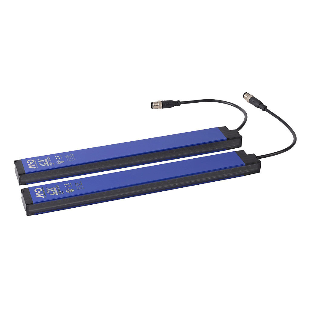 CX0E1RP-10-032V - Micro Detectors CX light grid, sender/receiver pair, object detection, 10mm resolution, 320mm detection height, 1-6m operating distance, PNP, (1) 4-pin and (1) 5-pin M12 quick-disconnect.