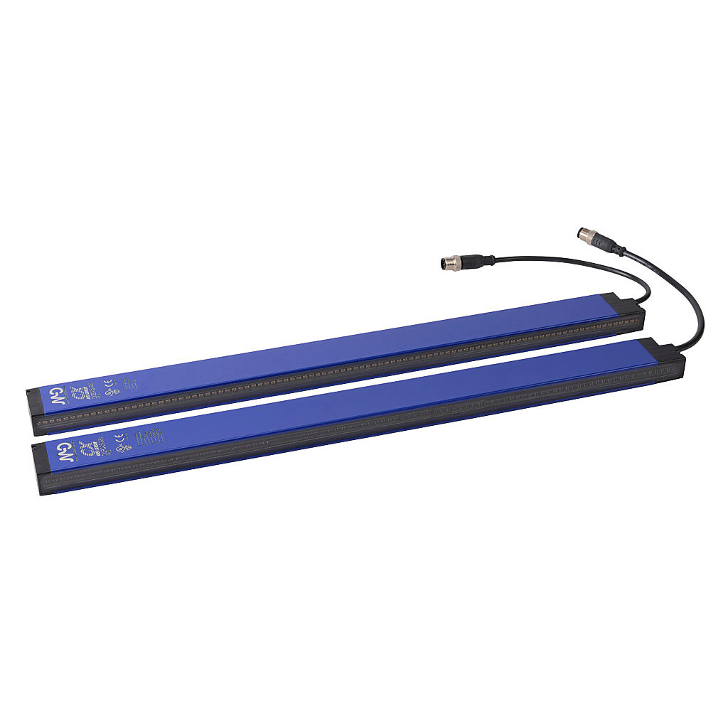 CX2E0RD-05-048V - Micro Detectors CX light grid, sender/receiver pair, measuring, 5mm resolution, 480mm detection height, 0.1-3m operating distance, PNP, 4-20 mA analog output, configurable, (1) 4-pin and (1) 8-pin M12 quick-disconnect.