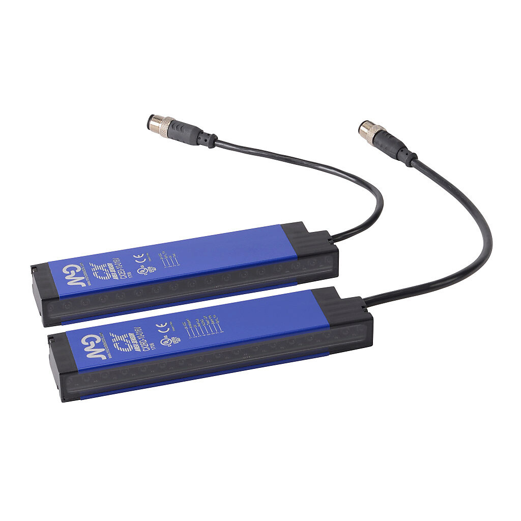 CX2E0RD-10-016V - Micro Detectors CX light grid, sender/receiver pair, measuring, 10mm resolution, 160mm detection height, 0.3-6m operating distance, PNP, 4-20 mA analog output, configurable, (1) 4-pin and (1) 8-pin M12 quick-disconnect.
