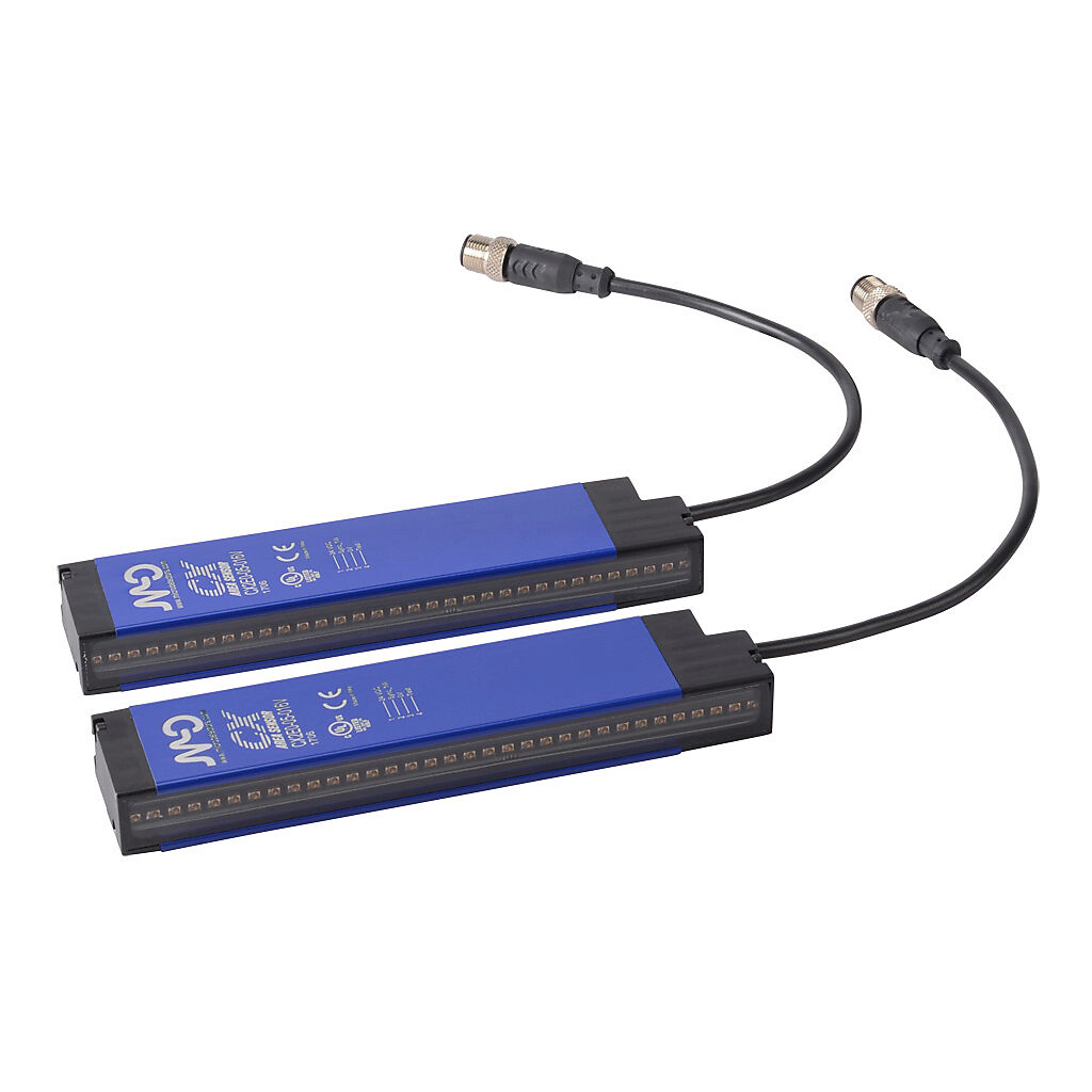 CX2E0RF-05-016V - Micro Detectors CX light grid, sender/receiver pair, measuring, 5mm resolution, 160mm detection height, 0.1-3m operating distance, PNP, 0-10 VDC analog output, configurable, (1) 4-pin and (1) 8-pin M12 quick-disconnect.