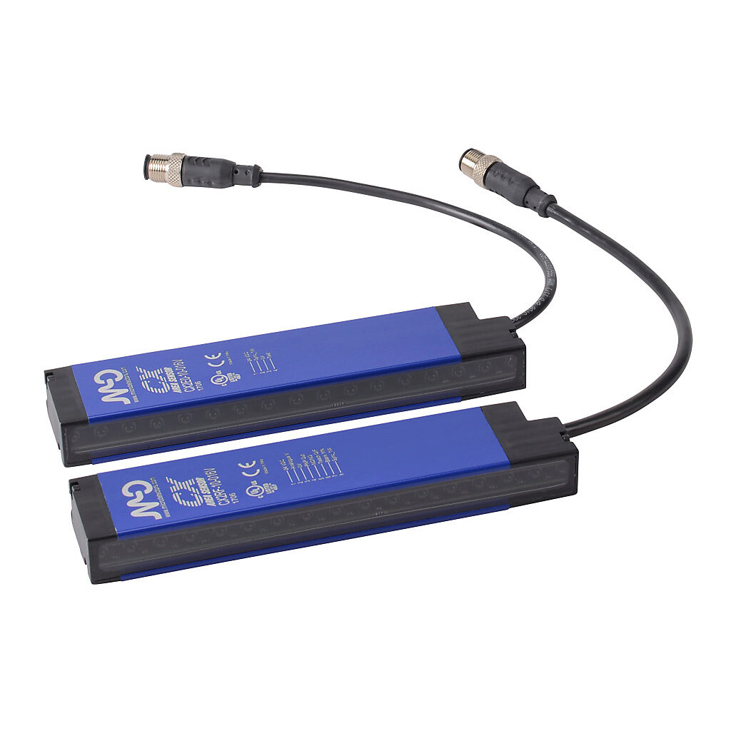 CX2E0RF-10-016V - Micro Detectors CX light grid, sender/receiver pair, measuring, 10mm resolution, 160mm detection height, 0.3-6m operating distance, PNP, 0-10 VDC analog output, configurable, (1) 4-pin and (1) 8-pin M12 quick-disconnect.