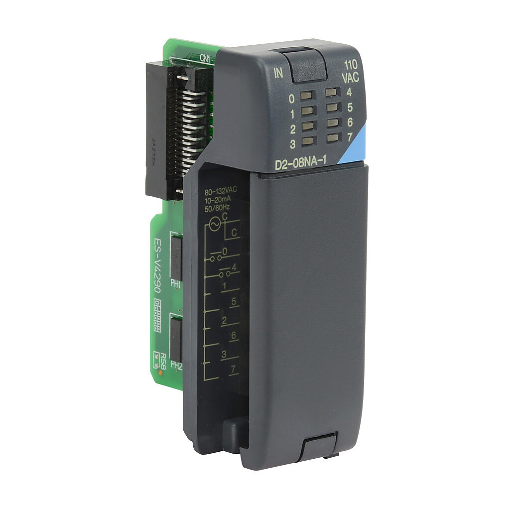 D2-08NA-1 - DirectLOGIC DL205 discrete input module, 8-point, 120 VAC, 1 common(s), 8 point(s) per common. Removable terminal block included.