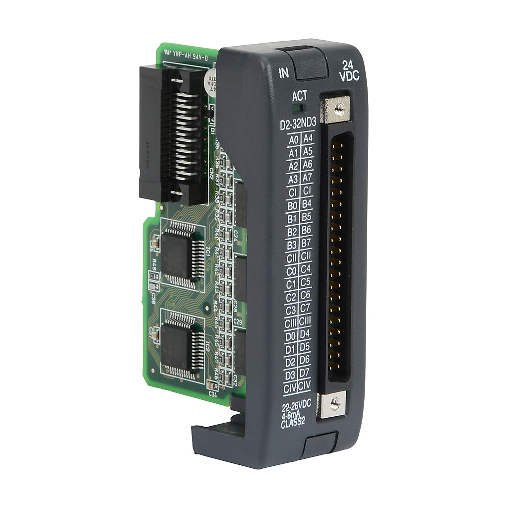 D2-32ND3 - DirectLOGIC DL205 discrete input module, 32-point, 24 VDC, sinking/sourcing, 4 isolated common(s), 8 point(s) per common.