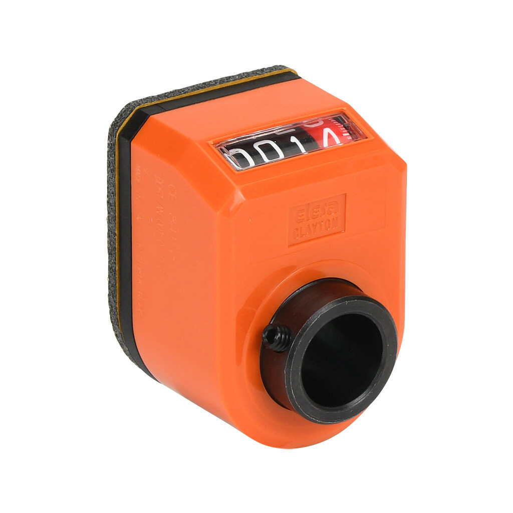 DD51-AN-001.0-D - Elesa position indicator, 4-digit mechanical, inclined upper, 001.0 counts per revolution, clockwise, 14mm mounting hole size, IP65.