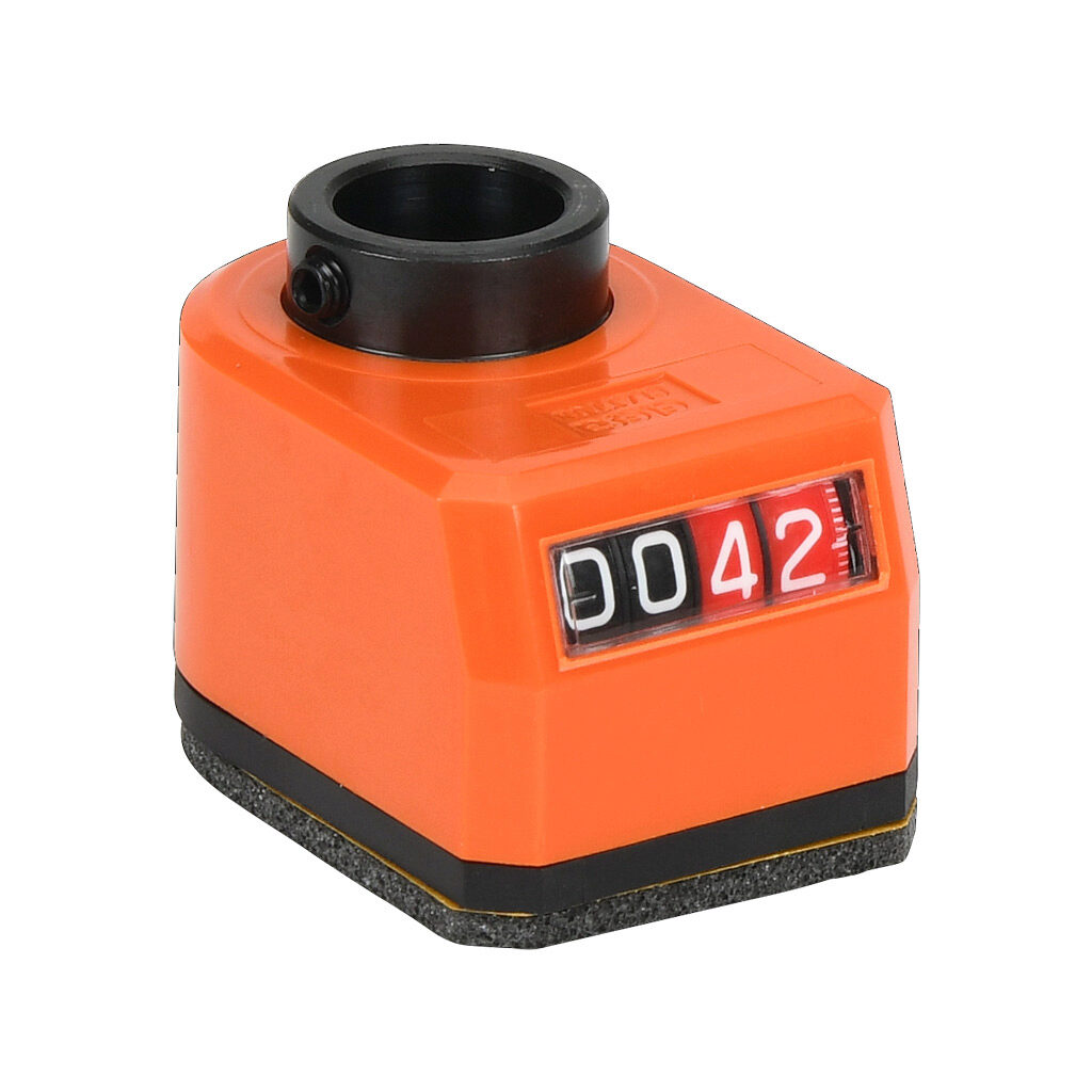 DD51-AR-00.50-D - Elesa position indicator, 4-digit mechanical, inclined lower, 00.50 counts per revolution, clockwise, 14mm mounting hole size, IP65.