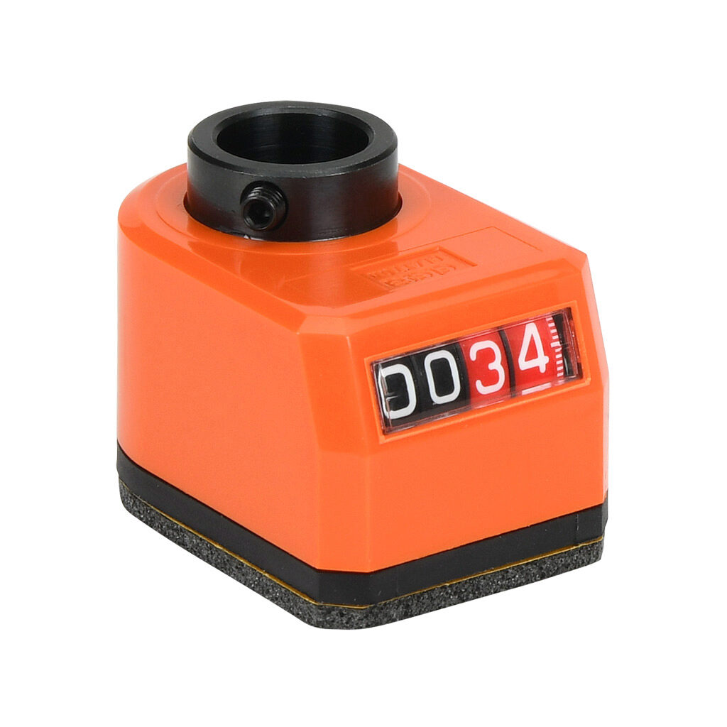 DD51-AR-00.50-S - Elesa position indicator, 4-digit mechanical, inclined lower, 00.50 counts per revolution, counter clockwise, 14mm mounting hole size, IP65.