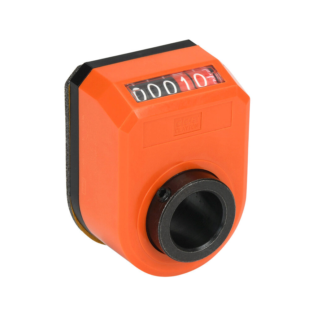 DD52R-AN-000.10-D34 - Elesa position indicator, 5-digit mechanical, inclined upper, 000.10 counts per revolution, clockwise, 3/4in mounting hole size, IP65.