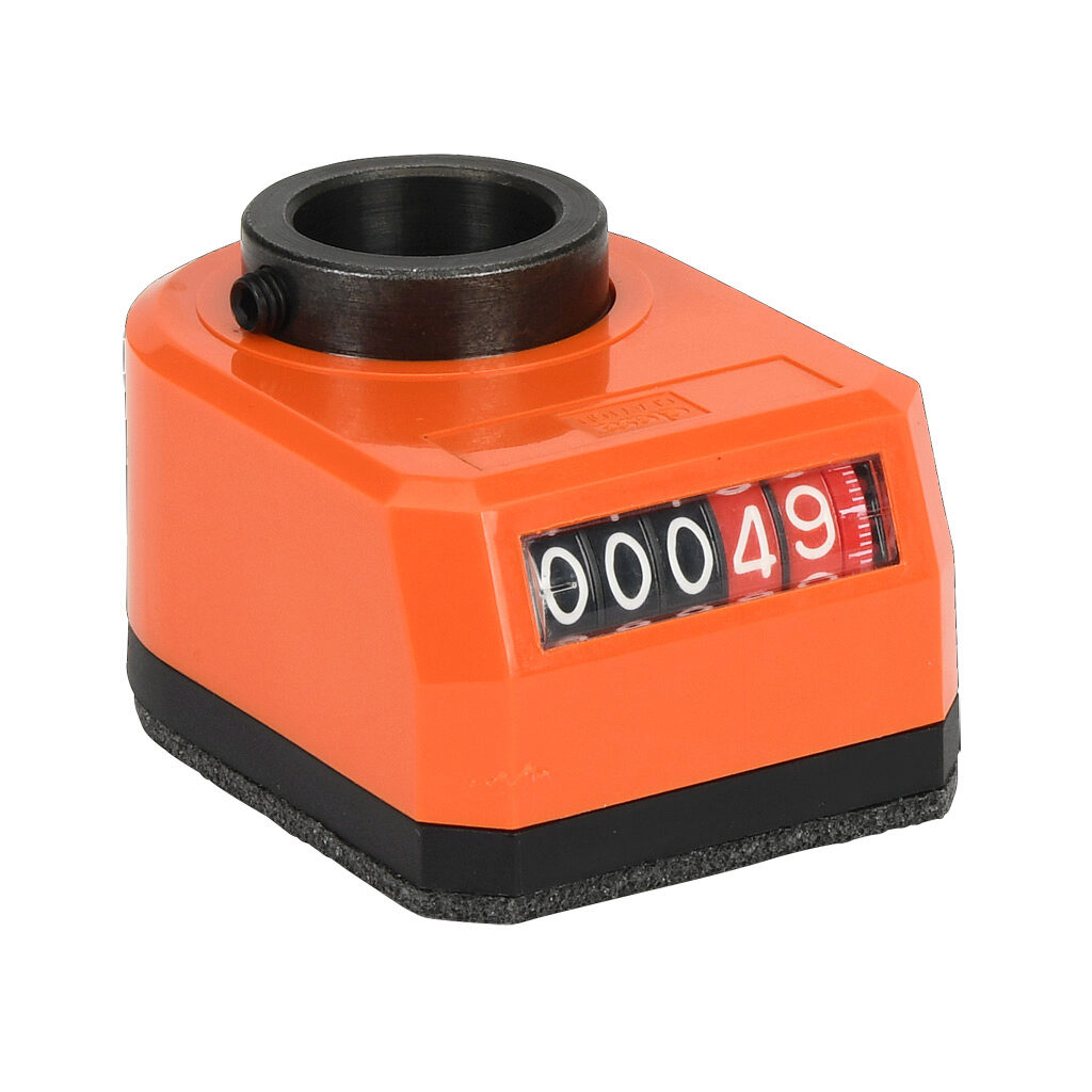 DD52R-AR-000.50-D - Elesa position indicator, 5-digit mechanical, inclined lower, 000.50 counts per revolution, clockwise, 20mm mounting hole size, IP65.