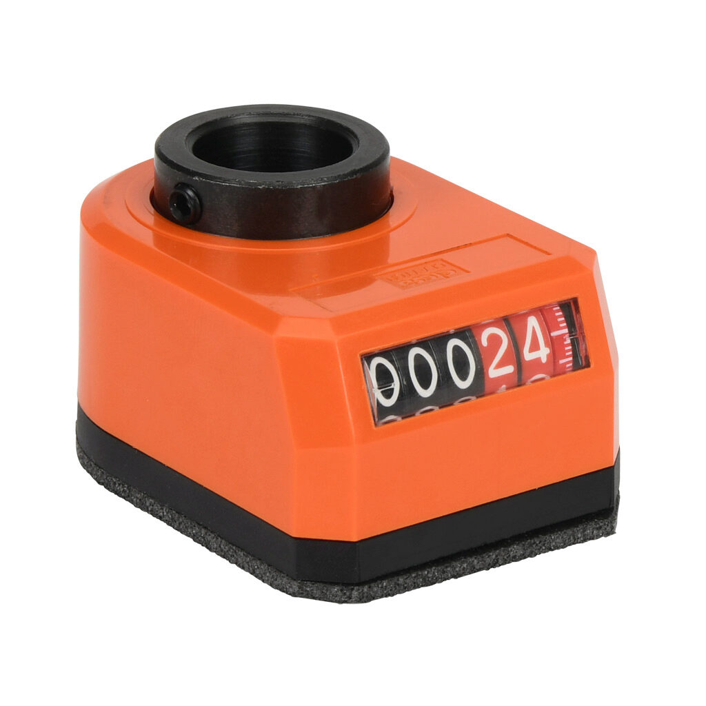DD52R-AR-000.50-D34 - Elesa position indicator, 5-digit mechanical, inclined lower, 000.50 counts per revolution, clockwise, 3/4in mounting hole size, IP65.