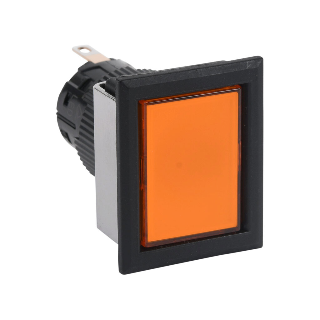 DF16F0N-E3A - Fuji Electric LED indicating light, permanent light function, IP65, 16mm, amber, 28mm, rectangular, plastic base, plastic bezel, 24 VAC/VDC, full voltage.