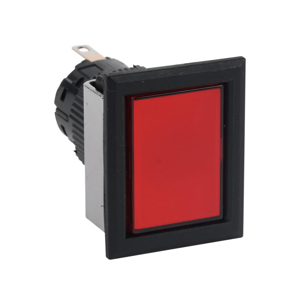 DF16F0N-E3R - Fuji Electric LED indicating light, permanent light function, IP65, 16mm, red, 28mm, rectangular, plastic base, plastic bezel, 24 VAC/VDC, full voltage.