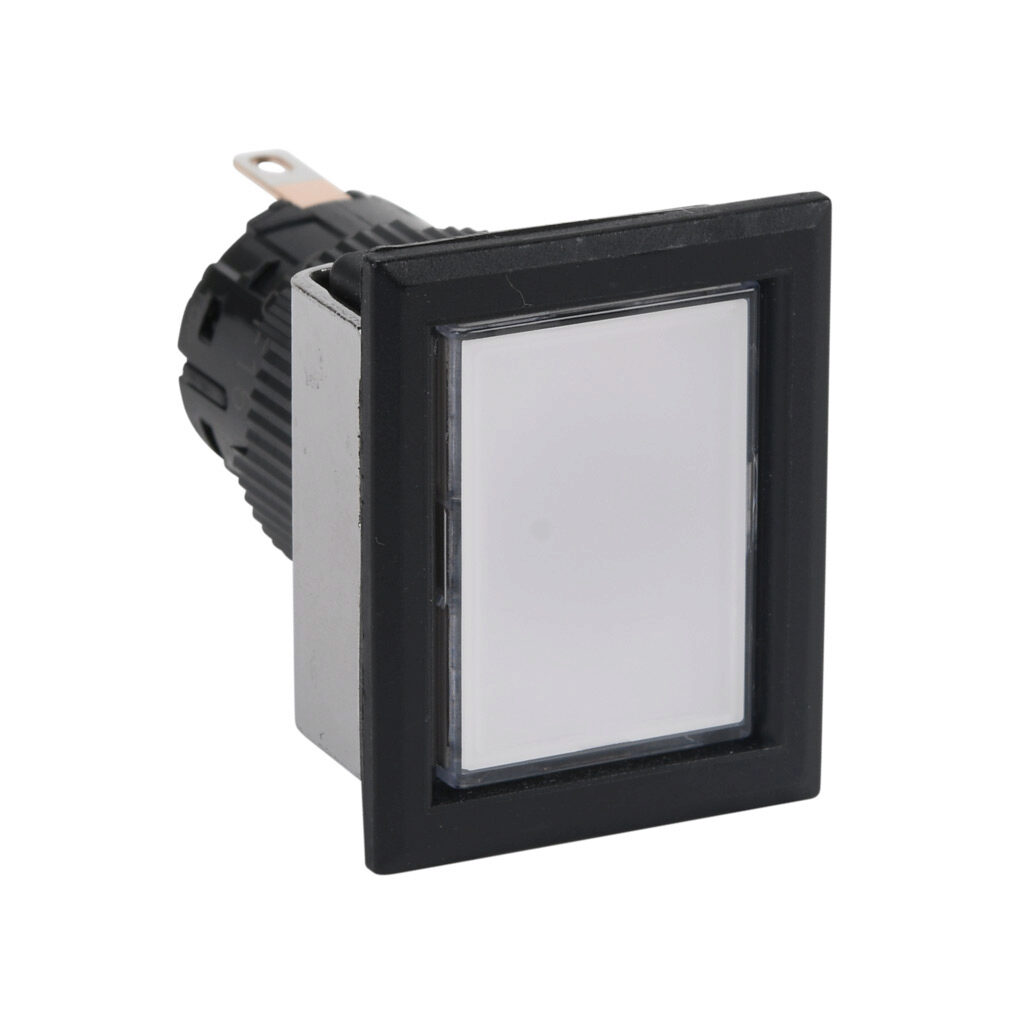 DF16F0N-E3W - Fuji Electric LED indicating light, permanent light function, IP65, 16mm, white, 28mm, rectangular, plastic base, plastic bezel, 24 VAC/VDC, full voltage.