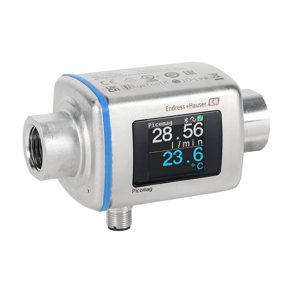 DMA15-AAADA1 - Endress+Hauser Picomag liquid flow meter, magnetic-inductive, 1/2in female NPT, 0 to 9.2 GPM, 14 to 158 deg F, +/- 3.436E10 liters, 20 to 30,000 µS/cm, Output: switch, pulse, analog, discrete input, IO-Link, Output 2: switch, analog...