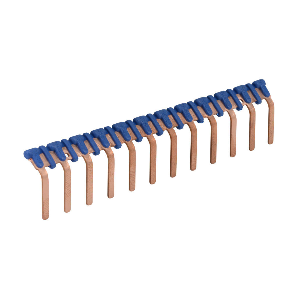 DN-12JFE - DINnector terminal block jumper, push-in type, 12-pole, blue, 25A, 300V rated (UL). Package of 10. For use with DN-FE4 series terminal blocks.