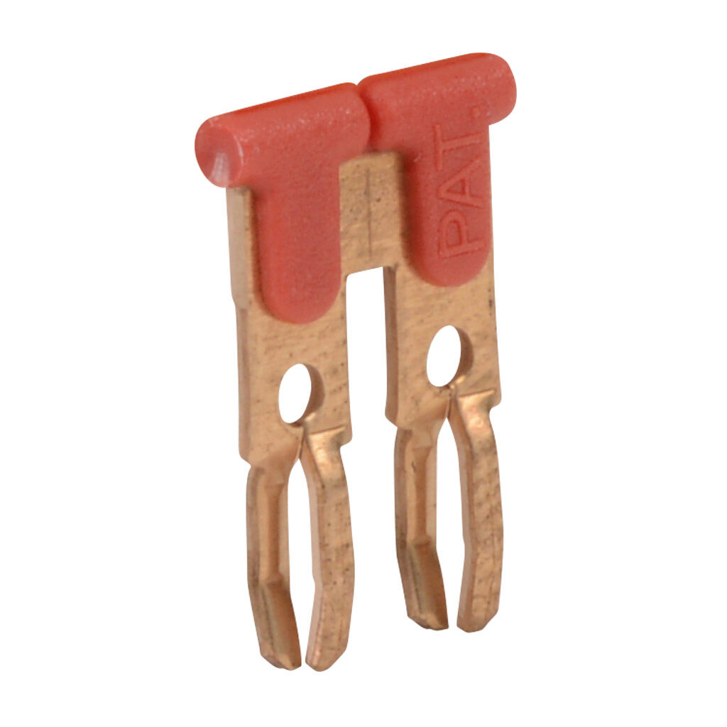DN-2JL14-AMN - DINnector terminal block jumper, push-in type, 2-pole, red, 20A, 300V rated (UL). Package of 25. For use with DN-TL14-A, DN-TL14S-A, DN-TL14SLP or DN-14SLN-A series terminal block.