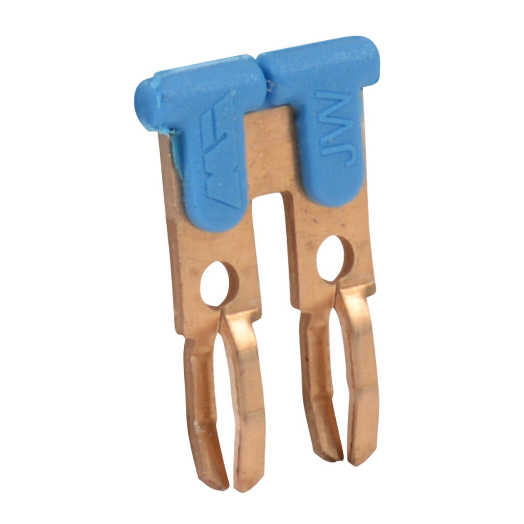 DN-2JL14B-AMN - DINnector terminal block jumper, push-in type, 2-pole, blue, 20A, 300V rated (UL). Package of 25. For use with DN-TL14-A, DN-TL14S-A, DN-TL14SLP or DN-14SLN-A series terminal block.