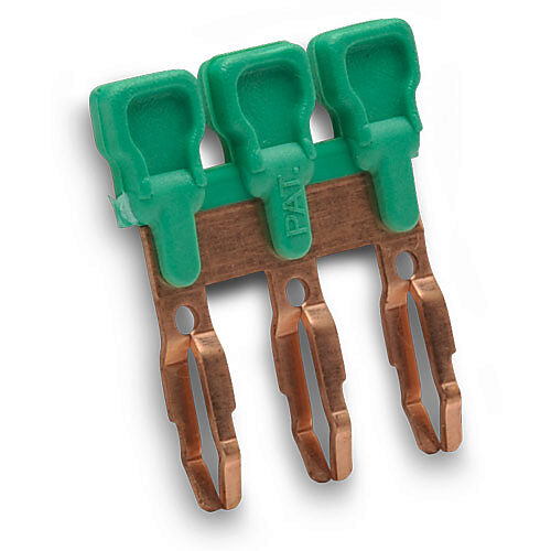 DN-3J6Y - DINnector terminal block jumper, push-in type, 3-pole, green. Package of 100. For use with DN-Q8-A or DN-Q8B-A series terminal block.