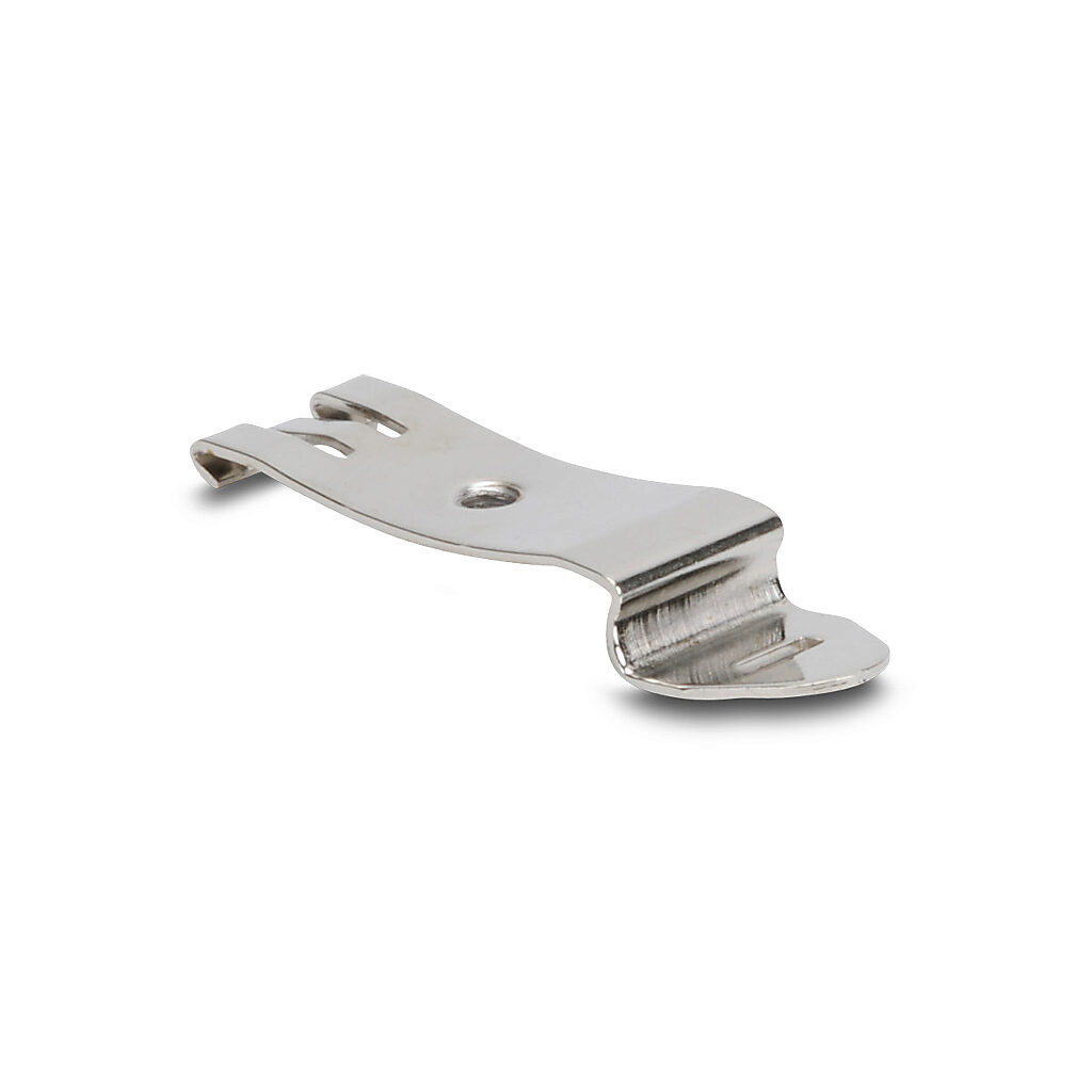 DN-CLIP-FM4-5 - DIN rail clip, zinc plated steel, used to mount items to 35mm DIN rail, 4mm mounting hole size. Package of 5.